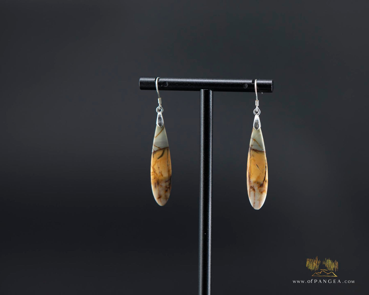 Picasso Jasper slim teardrop earrings (Red Creek) - Sterling Silver