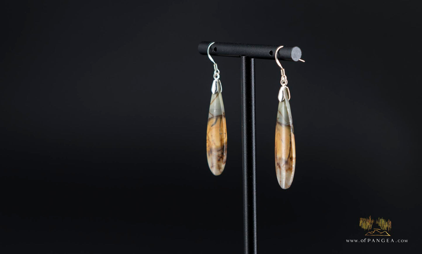 Picasso Jasper slim teardrop earrings (Red Creek) - Sterling Silver