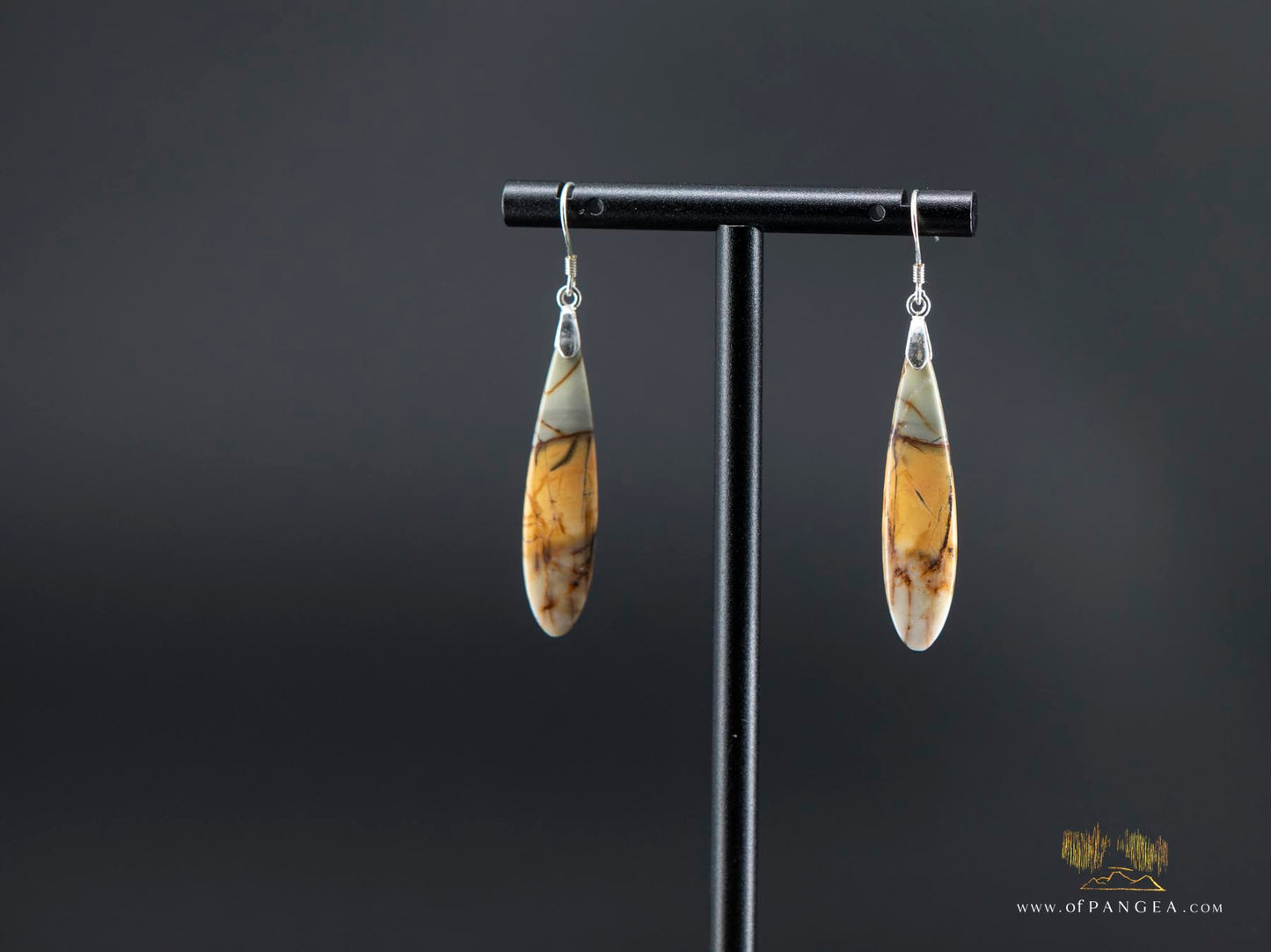 Picasso Jasper slim teardrop earrings (Red Creek) - Sterling Silver