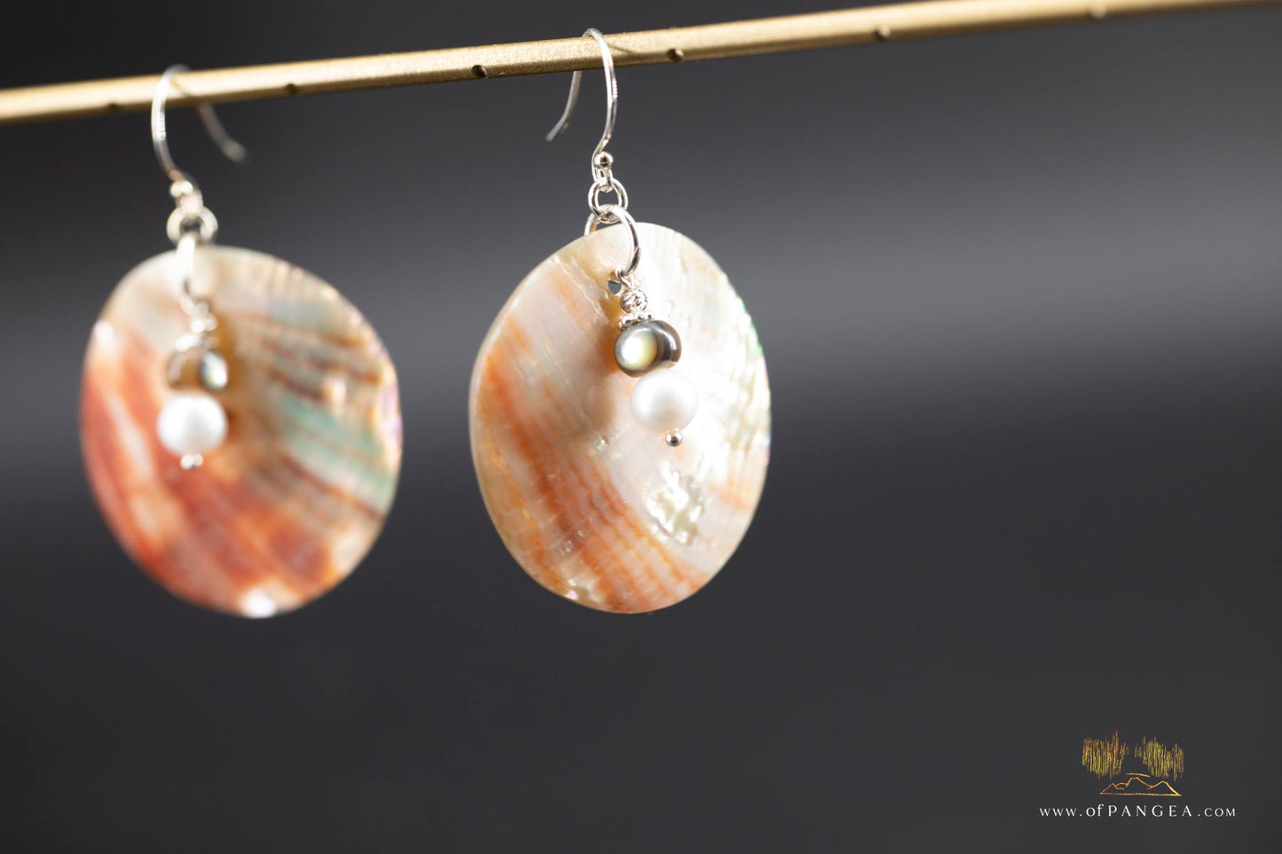 Red Abalone Circle (Mother of Pearl) Earrings - AAA Pearl, Abalone bead, sterling silver
