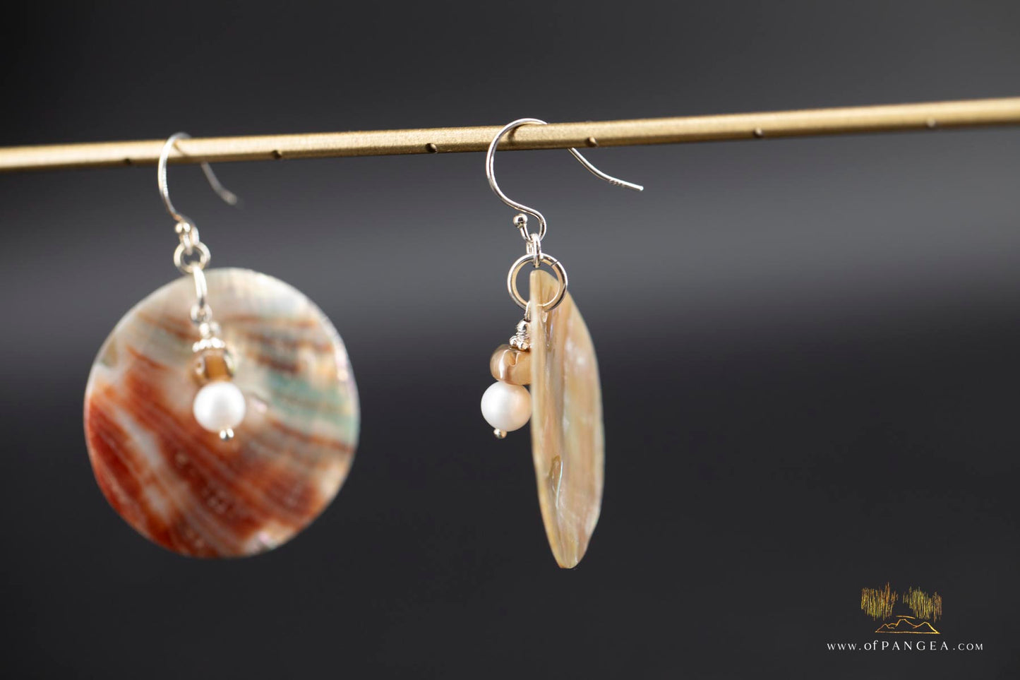 Red Abalone Circle (Mother of Pearl) Earrings - AAA Pearl, Abalone bead, sterling silver