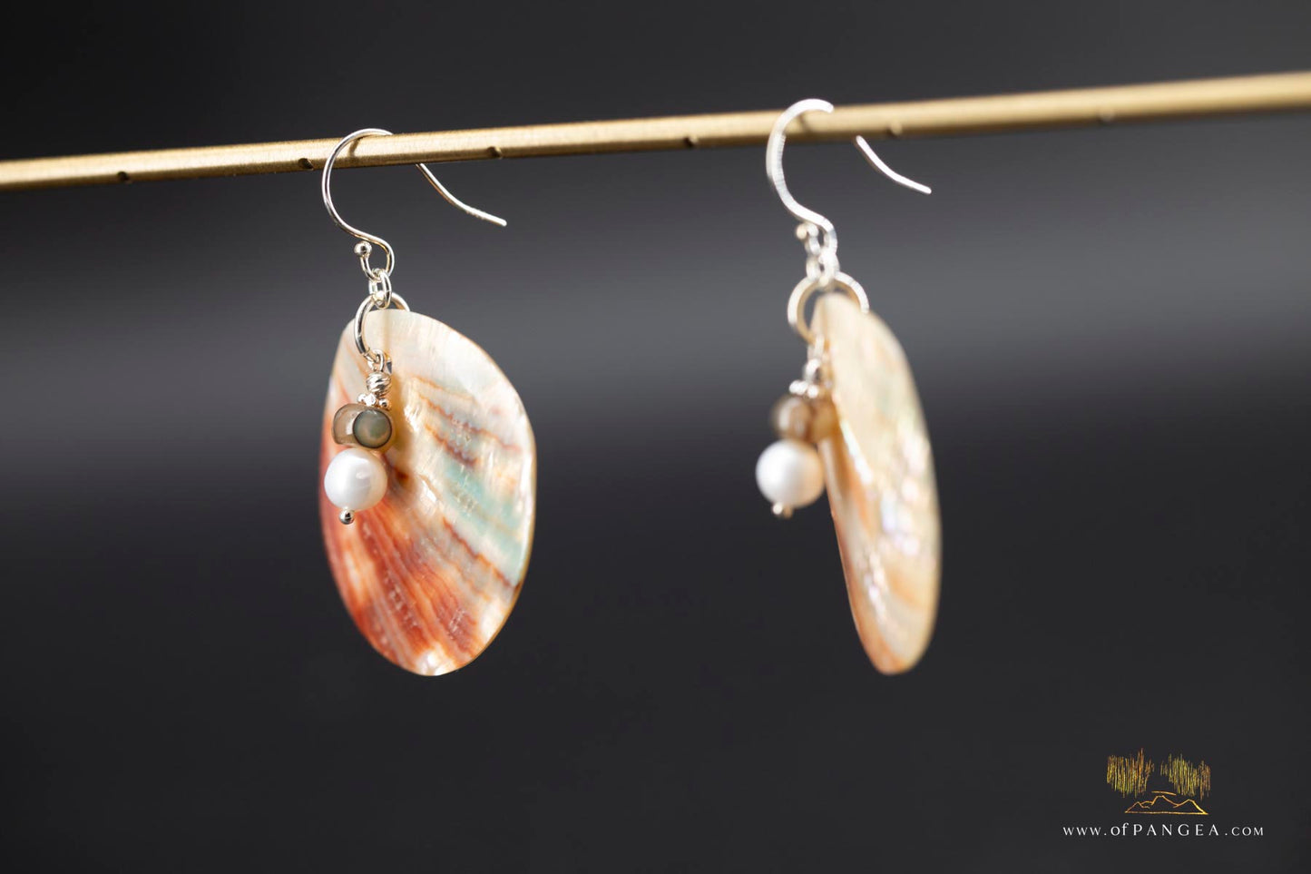 Red Abalone Circle (Mother of Pearl) Earrings - AAA Pearl, Abalone bead, sterling silver