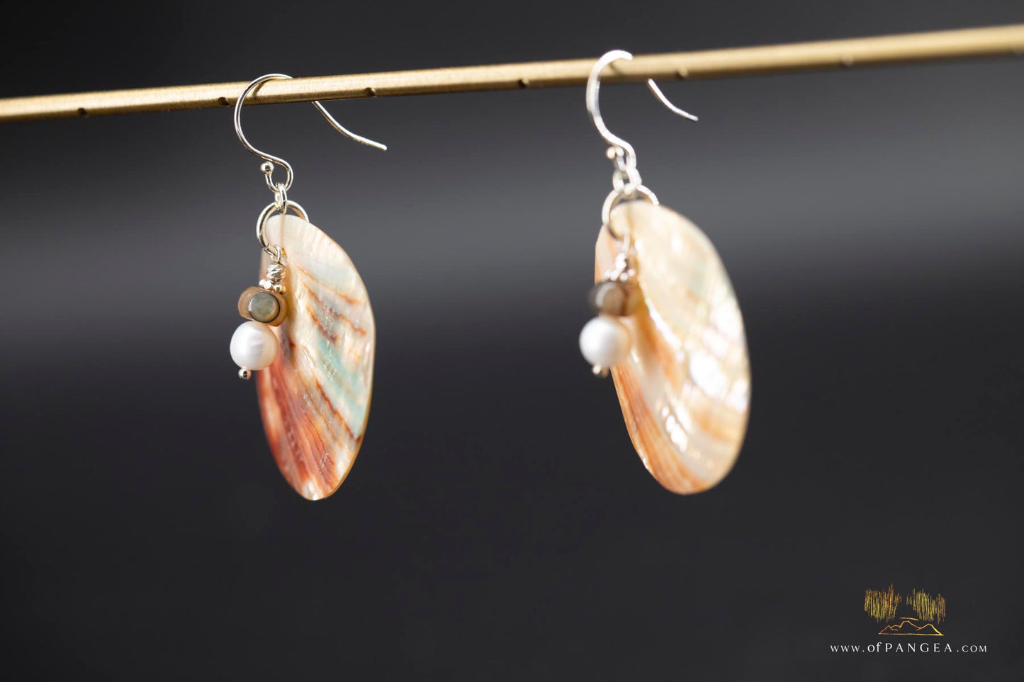 Red Abalone Circle (Mother of Pearl) Earrings - AAA Pearl, Abalone bead, sterling silver