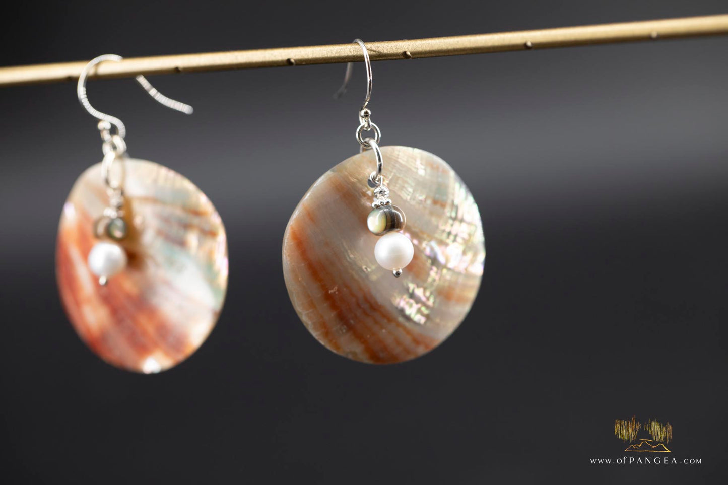 Red Abalone Circle (Mother of Pearl) Earrings - AAA Pearl, Abalone bead, sterling silver