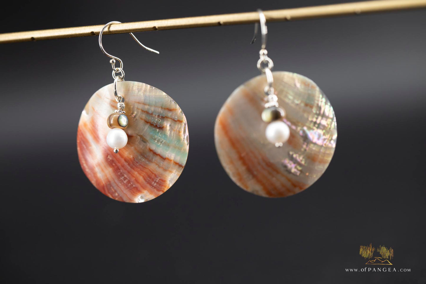 Red Abalone Circle (Mother of Pearl) Earrings - AAA Pearl, Abalone bead, sterling silver