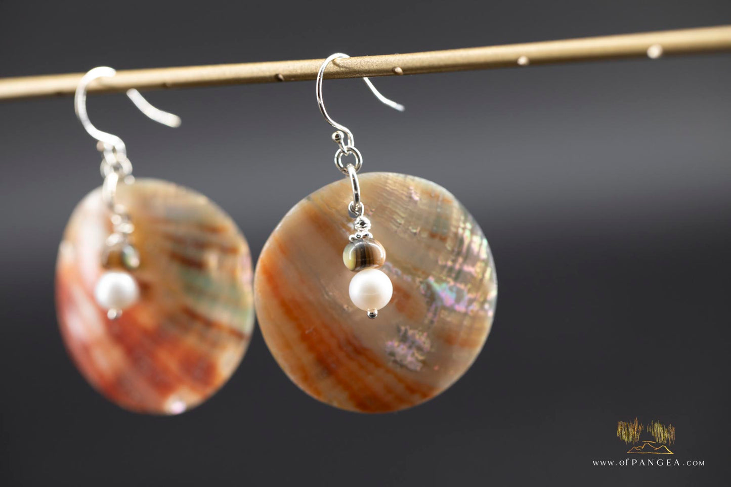 Red Abalone Circle (Mother of Pearl) Earrings - AAA Pearl, Abalone bead, sterling silver
