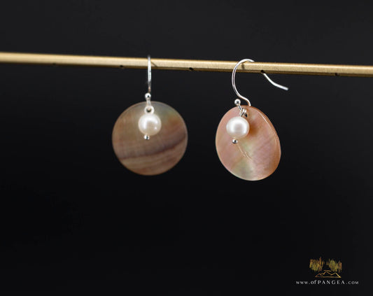 Pteria Penguin Shell Earrings - 20mm Round Disc AAA Pearl sterling silver