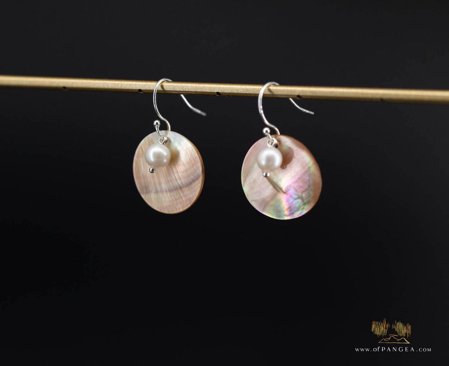 Pteria Penguin Shell Earrings - 20mm Round Disc AAA Pearl sterling silver