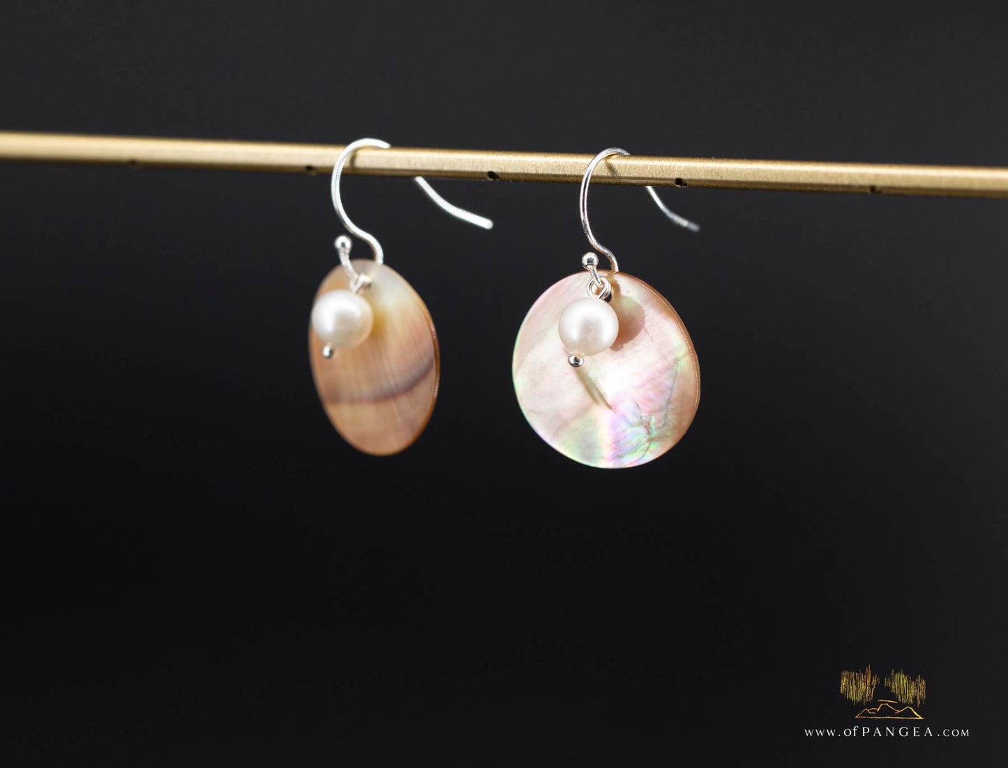 Pteria Penguin Shell Earrings - 20mm Round Disc AAA Pearl sterling silver