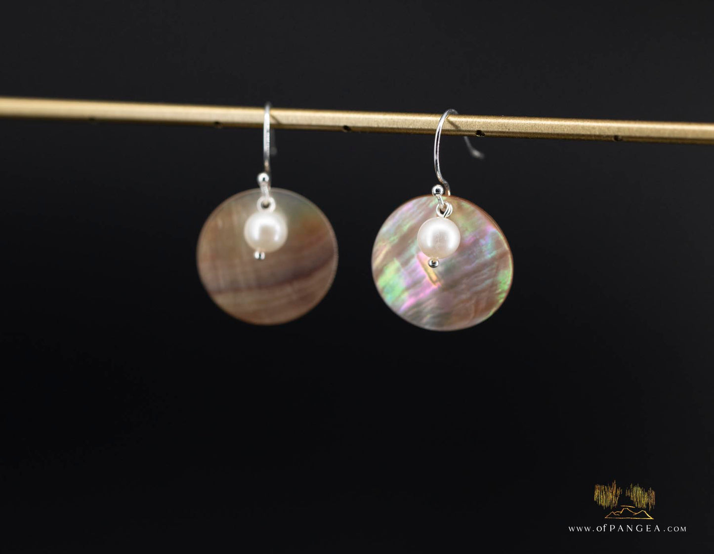 Pteria Penguin Shell Earrings - 20mm Round Disc AAA Pearl sterling silver