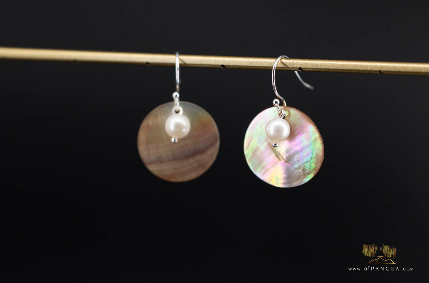 Pteria Penguin Shell Earrings - 20mm Round Disc AAA Pearl sterling silver