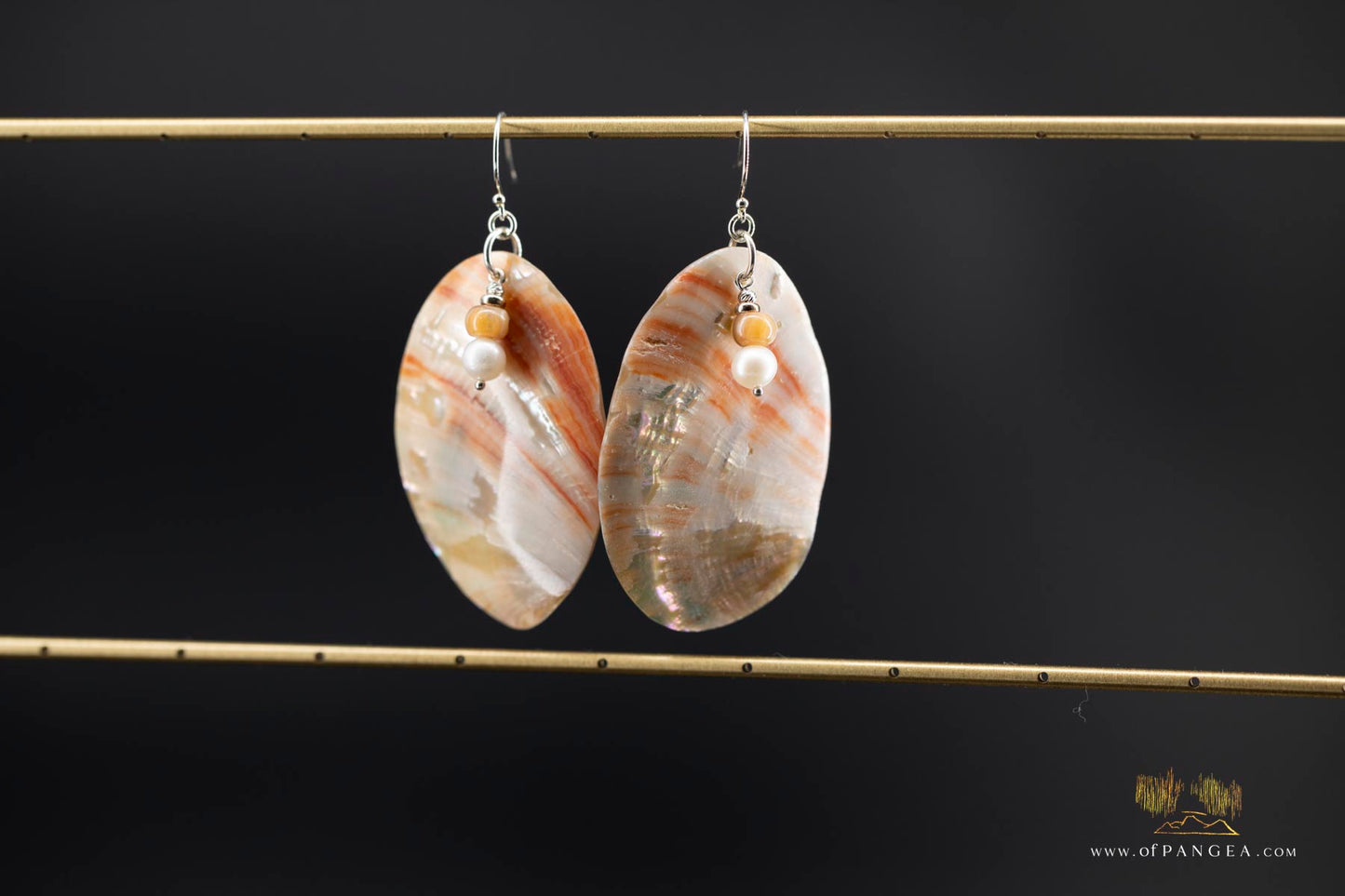 Red Abalone Oval (Mother of Pearl) Earrings - AAA Pearl, Abalone bead, sterling silver