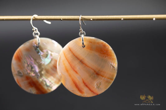 Red Abalone Circle (Mother of Pearl) Earrings - sterling silver