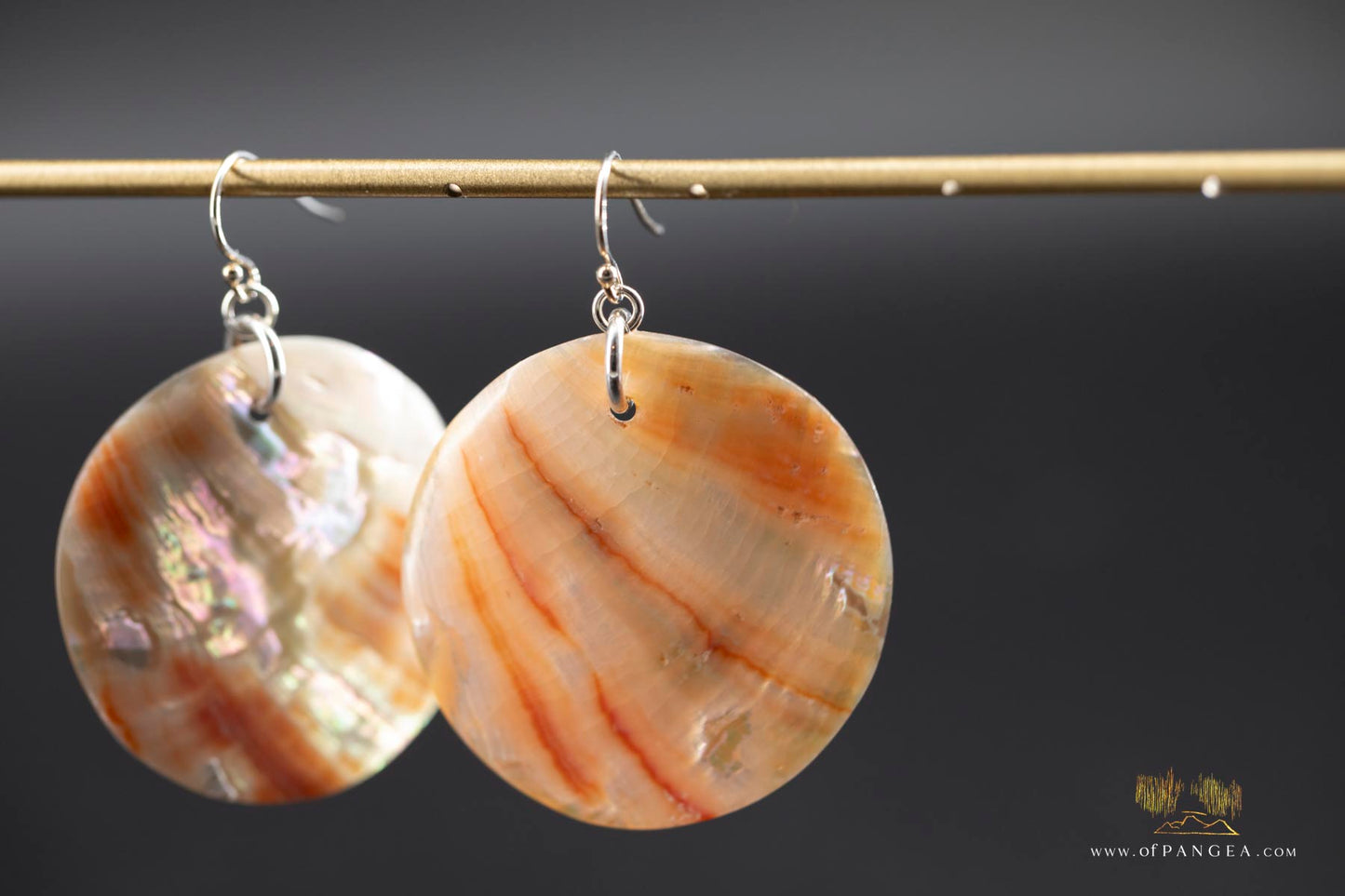 Red Abalone Circle (Mother of Pearl) Earrings - sterling silver