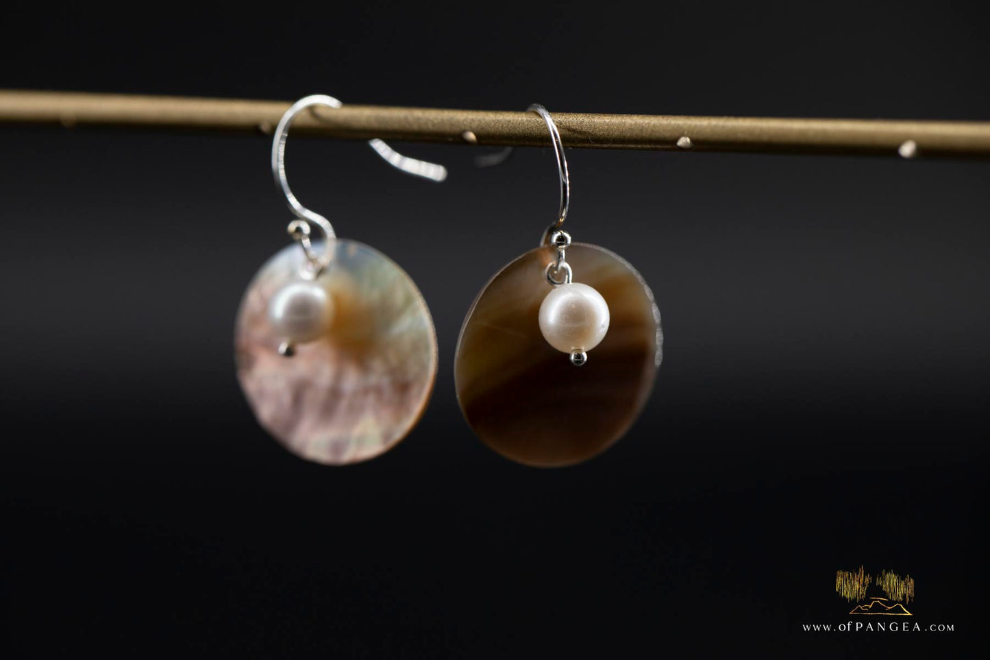Warm Mother of Pearl Disc Earrings and AAA Pearl - sterling silver