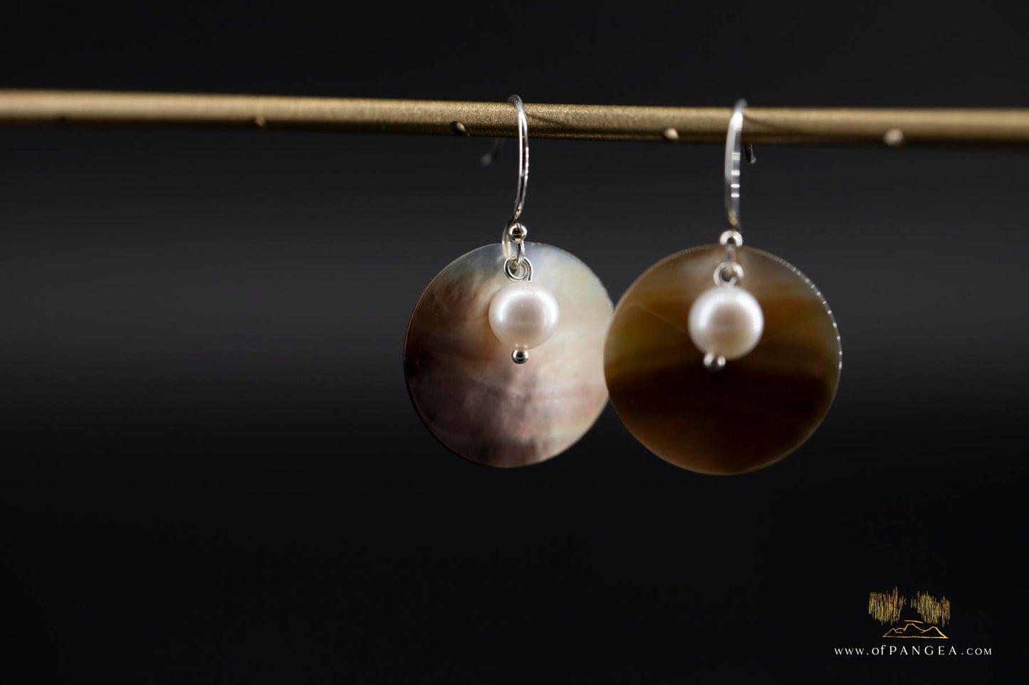 Warm Mother of Pearl Disc Earrings and AAA Pearl - sterling silver