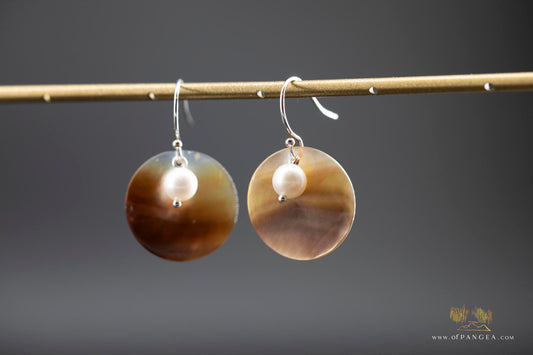 Warm Mother of Pearl Disc Earrings and AAA Pearl - sterling silver