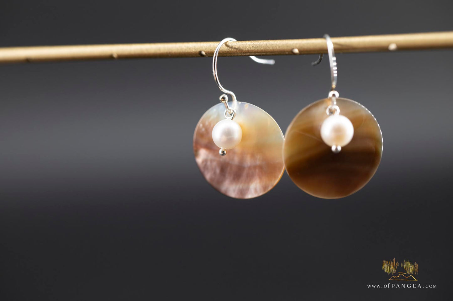 Warm Mother of Pearl Disc Earrings and AAA Pearl - sterling silver