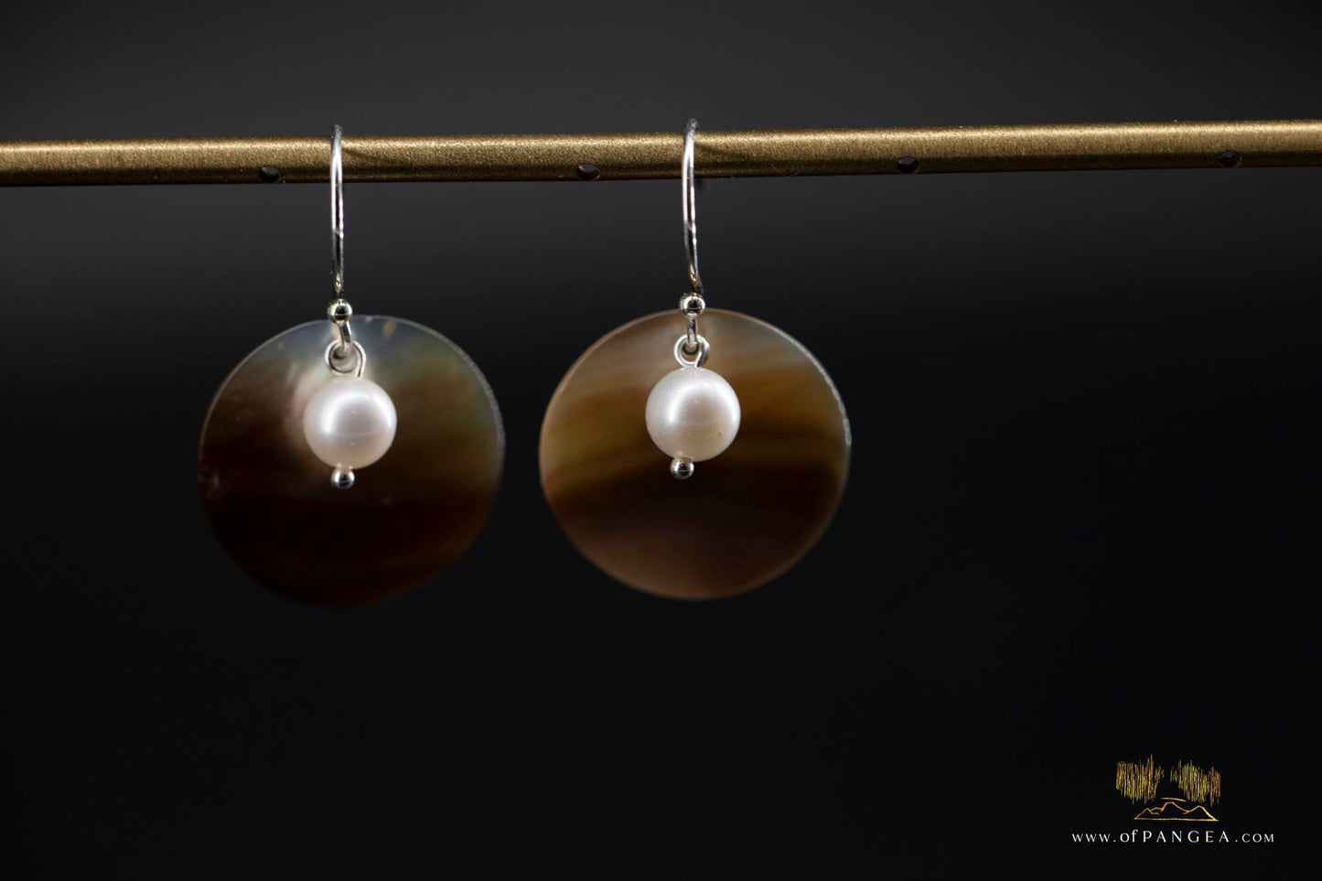 Warm Mother of Pearl Disc Earrings and AAA Pearl - sterling silver