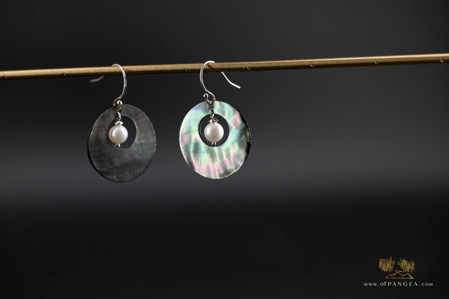 Tahitian Black-Lipped Mother of Pearl Window disc Earrings and AAA Pearl - sterling silver