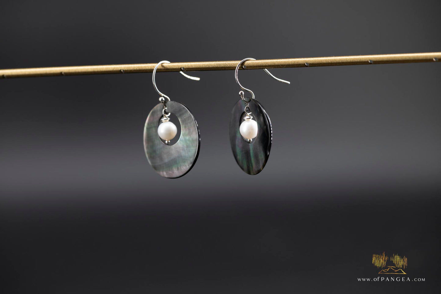 Tahitian Black-Lipped Mother of Pearl Window disc Earrings and AAA Pearl - sterling silver