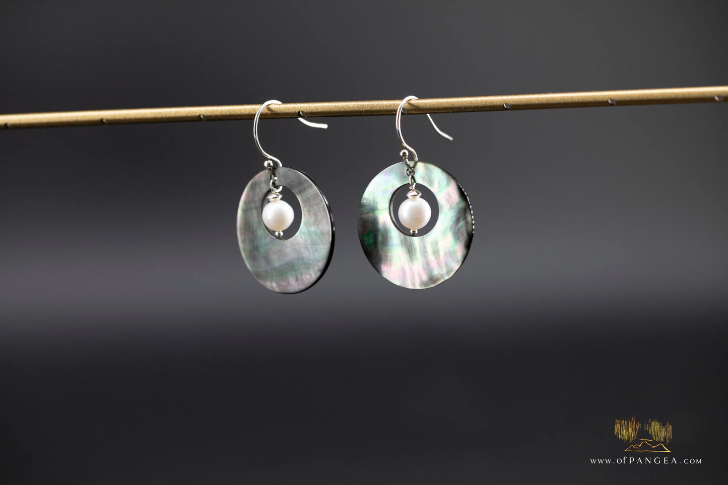 Tahitian Black-Lipped Mother of Pearl Window disc Earrings and AAA Pearl - sterling silver