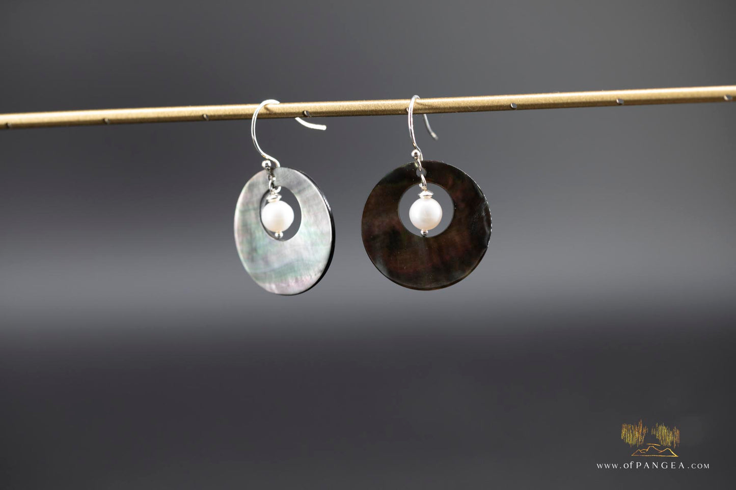 Tahitian Black-Lipped Mother of Pearl Window disc Earrings and AAA Pearl - sterling silver