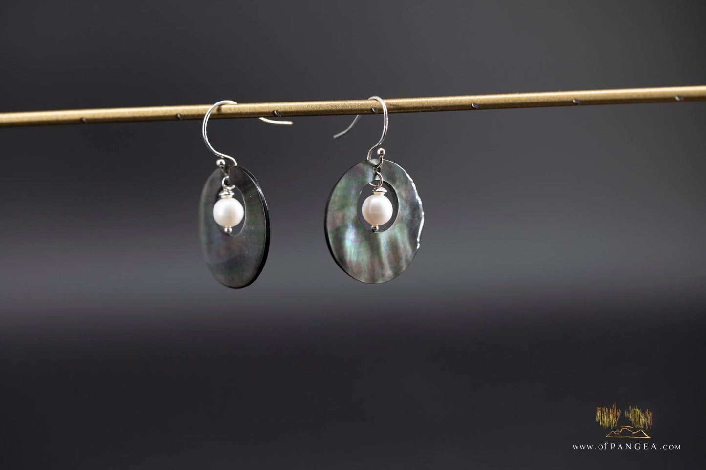 Tahitian Black-Lipped Mother of Pearl Window disc Earrings and AAA Pearl - sterling silver