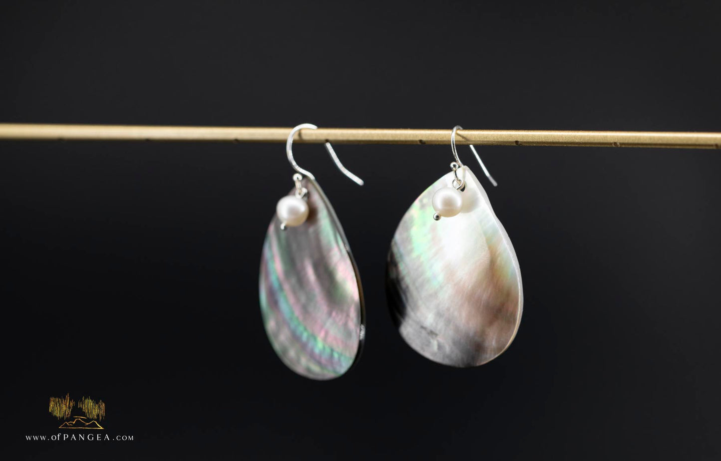 Tahitian Black-Lipped Mother of Pearl Large Teardrop Earrings and AAA Pearl - sterling silver