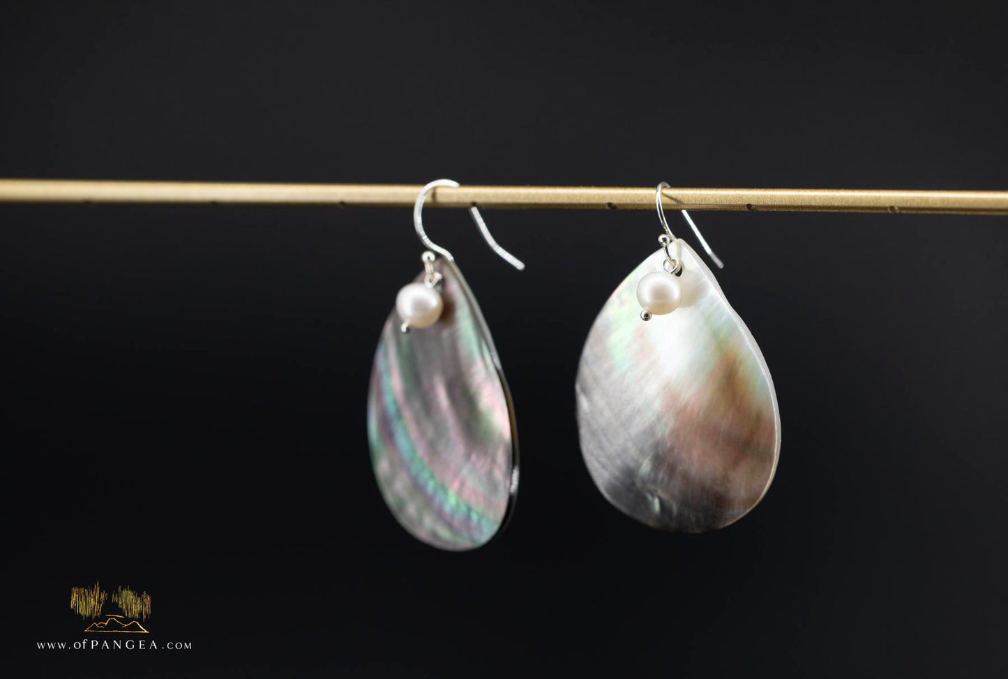 Tahitian Black-Lipped Mother of Pearl Large Teardrop Earrings and AAA Pearl - sterling silver
