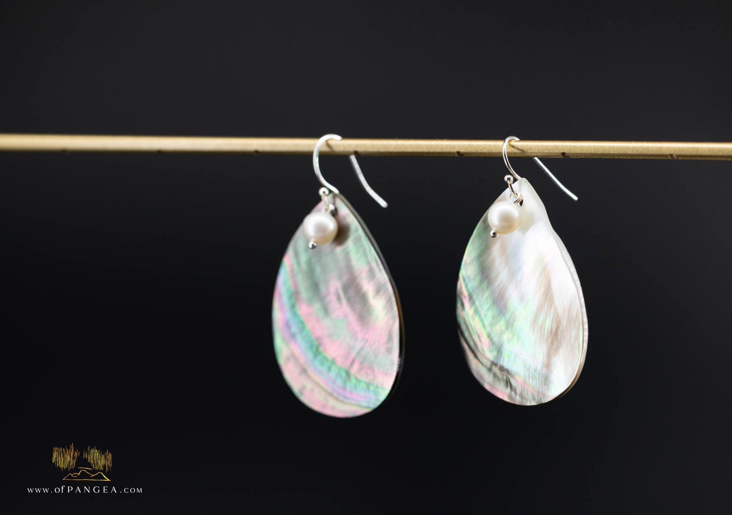 Tahitian Black-Lipped Mother of Pearl Large Teardrop Earrings and AAA Pearl - sterling silver
