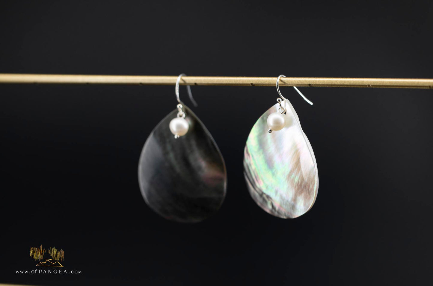 Tahitian Black-Lipped Mother of Pearl Large Teardrop Earrings and AAA Pearl - sterling silver