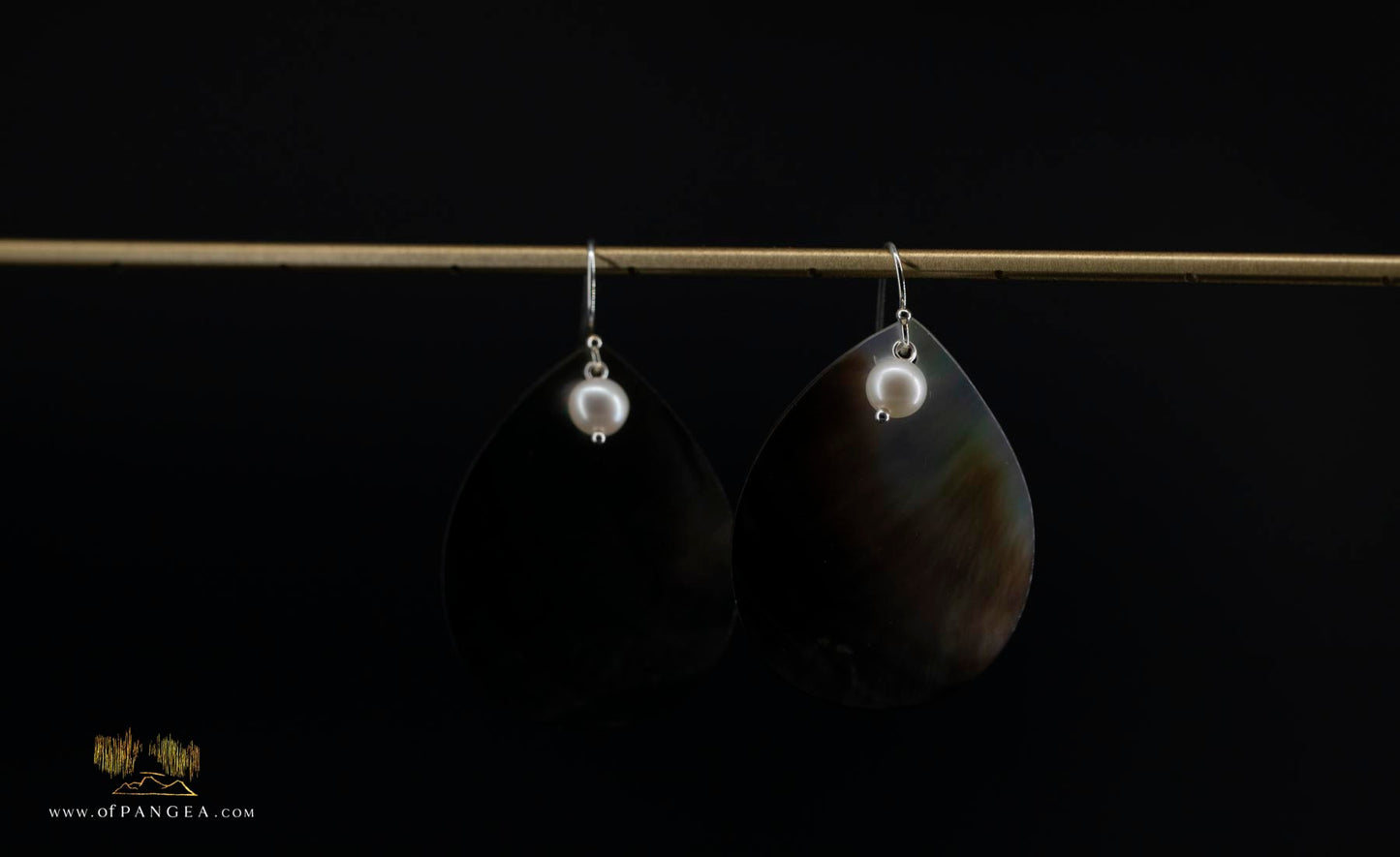 Tahitian Black-Lipped Mother of Pearl Large Teardrop Earrings and AAA Pearl - sterling silver