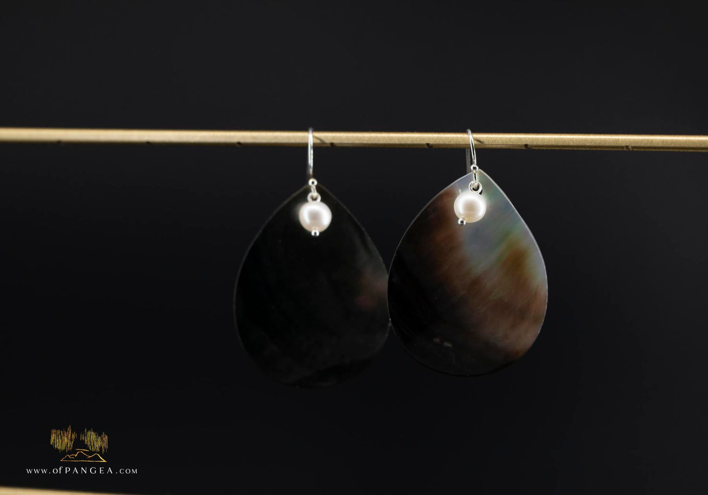 Tahitian Black-Lipped Mother of Pearl Large Teardrop Earrings and AAA Pearl - sterling silver