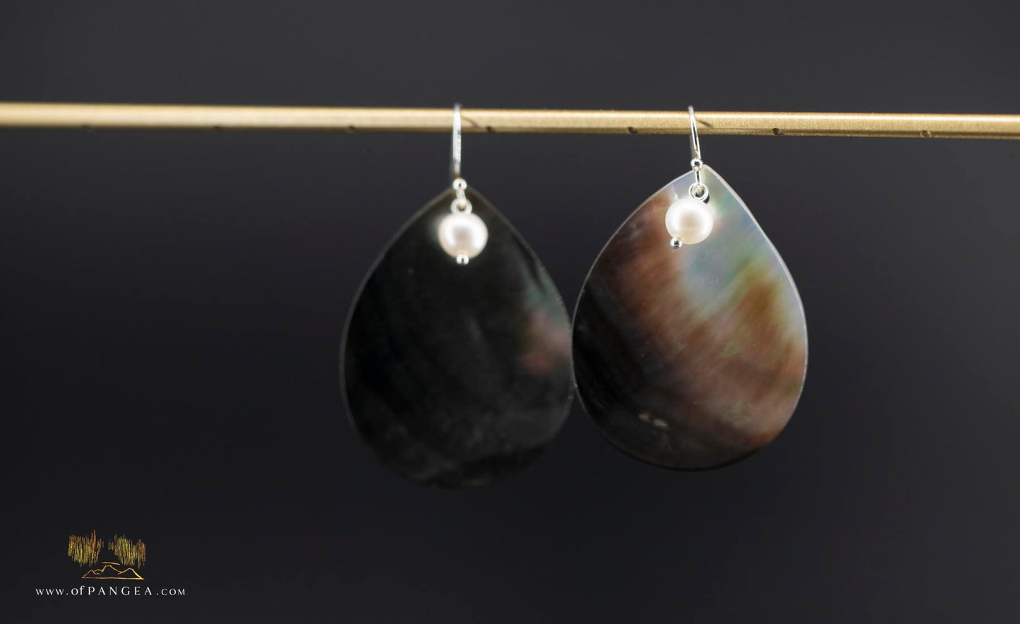Tahitian Black-Lipped Mother of Pearl Large Teardrop Earrings and AAA Pearl - sterling silver