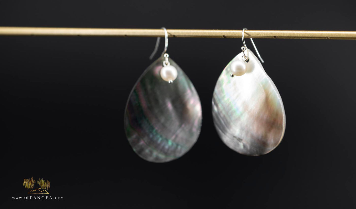 Tahitian Black-Lipped Mother of Pearl Large Teardrop Earrings and AAA Pearl - sterling silver