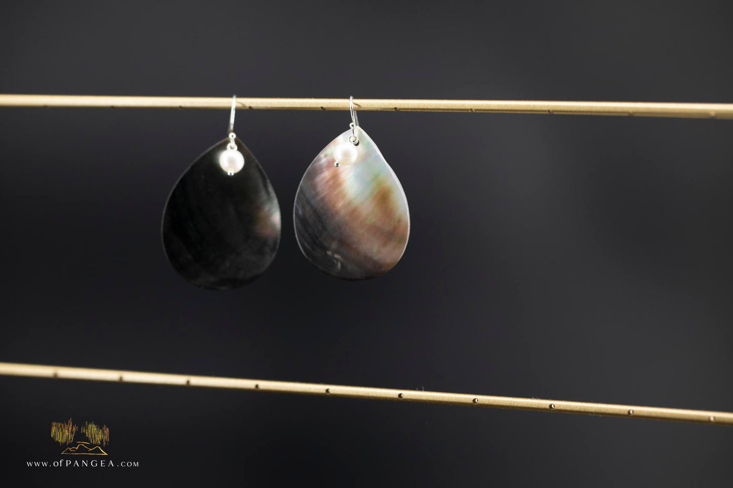 Tahitian Black-Lipped Mother of Pearl Large Teardrop Earrings and AAA Pearl - sterling silver