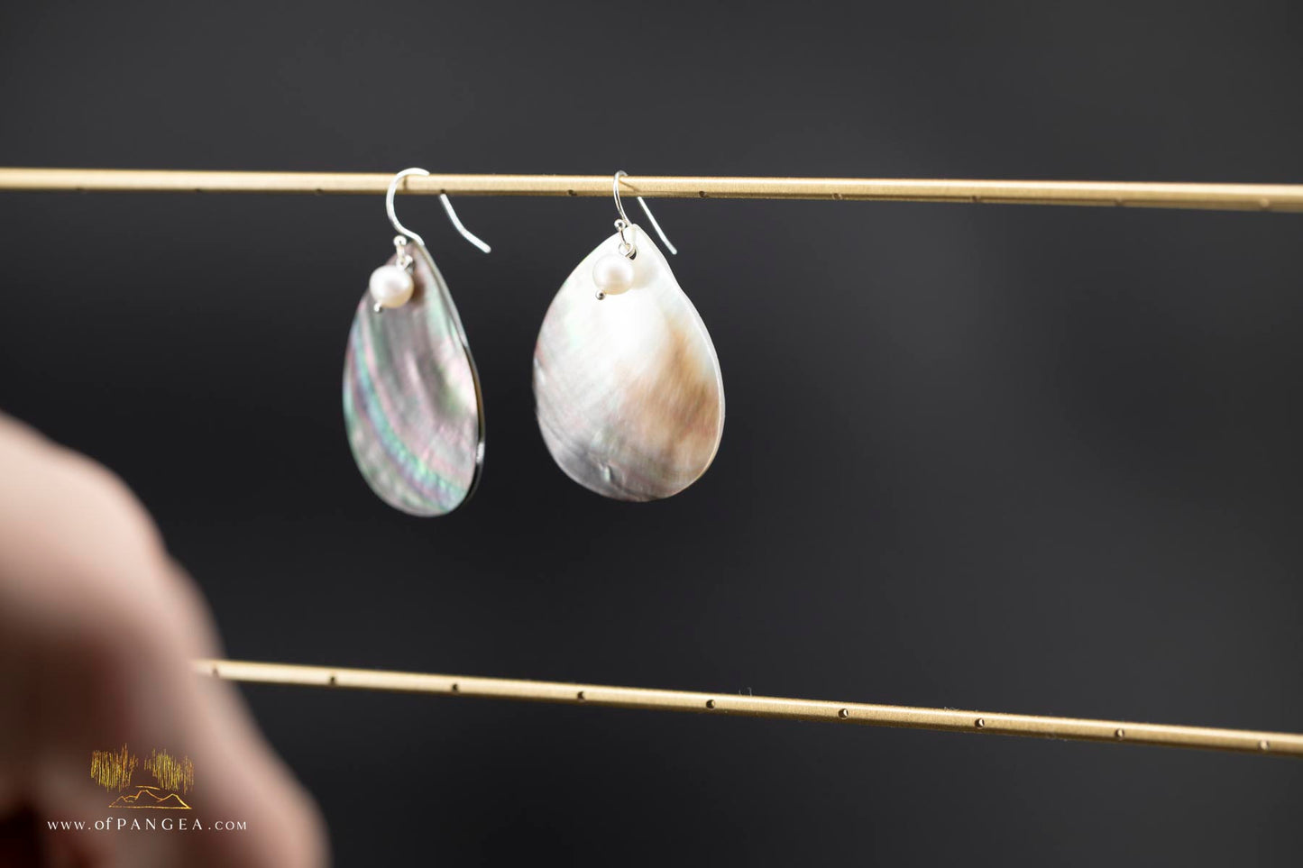 Tahitian Black-Lipped Mother of Pearl Large Teardrop Earrings and AAA Pearl - sterling silver