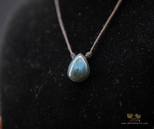 Labradorite Drop pendant necklace - waxed cotton cord