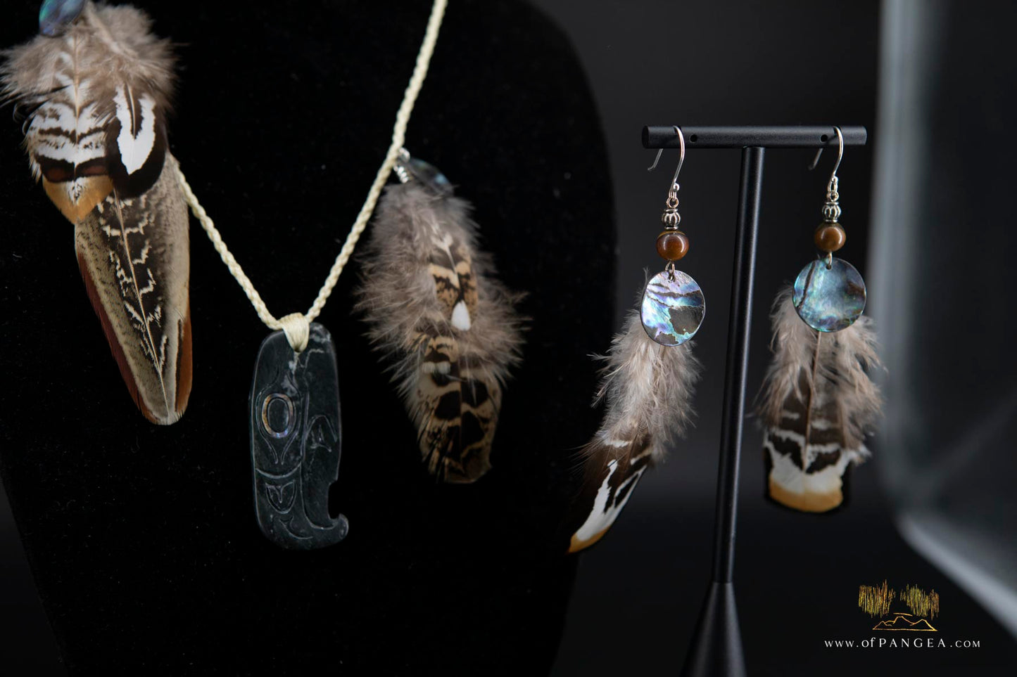 Kwakiutl Thunderbird Necklace - Lightning Creek British Columbia - pheasant feather, abalone - sterling silver || JF838