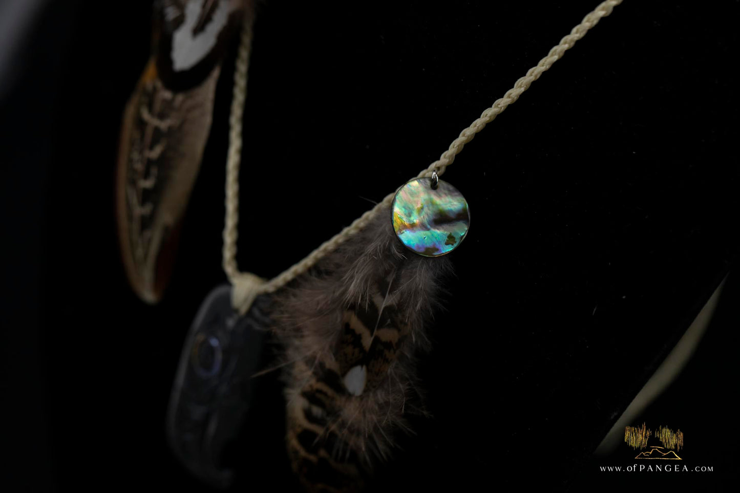 Kwakiutl Thunderbird Necklace - Lightning Creek British Columbia - pheasant feather, abalone - sterling silver || JF838