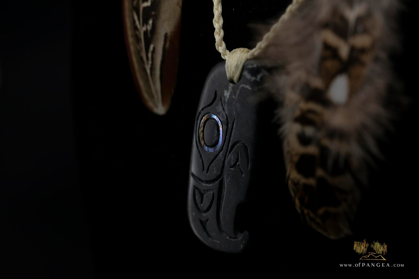 Kwakiutl Thunderbird Necklace - Lightning Creek British Columbia - pheasant feather, abalone - sterling silver || JF838