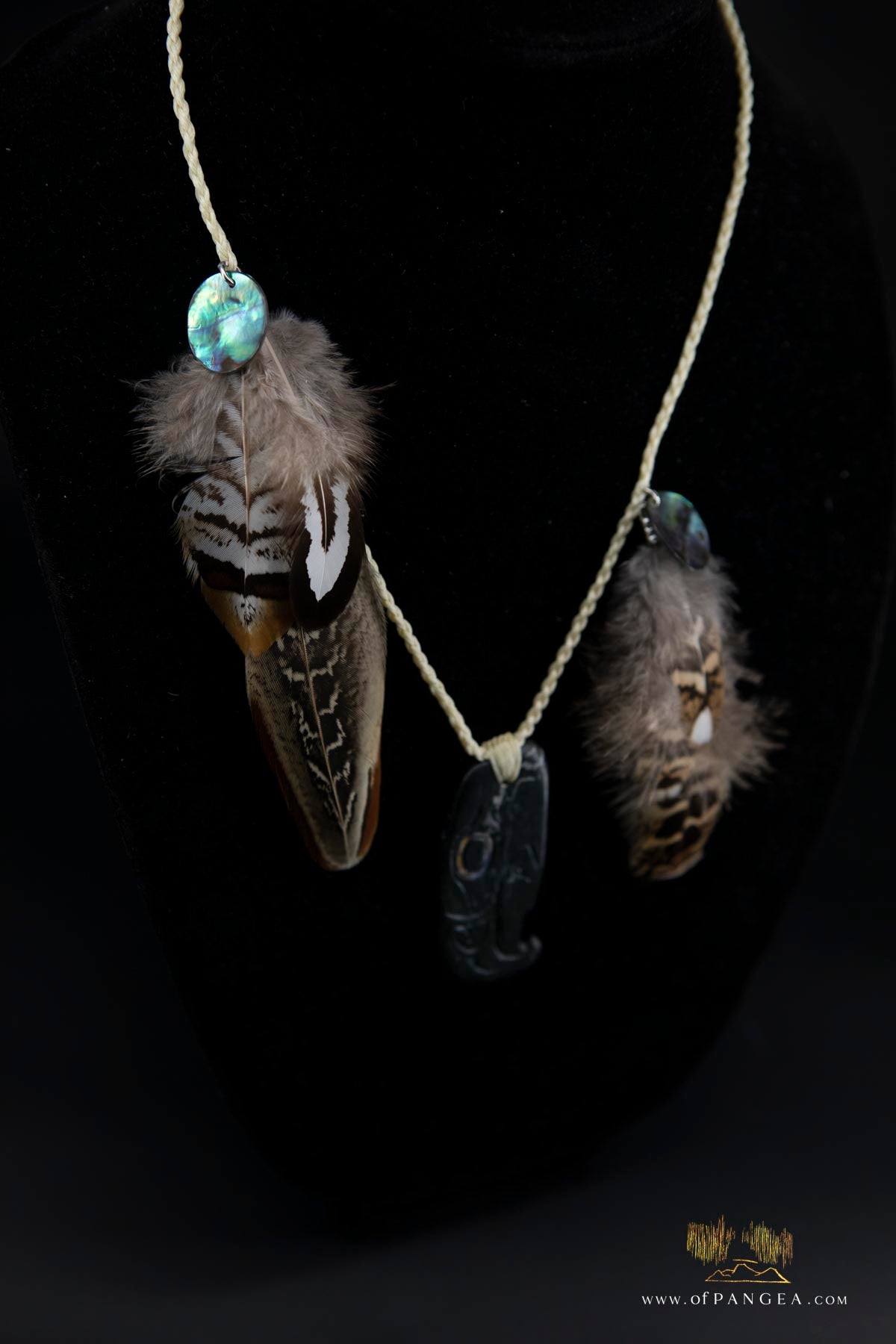 Kwakiutl Thunderbird Necklace - Lightning Creek British Columbia - pheasant feather, abalone - sterling silver || JF838