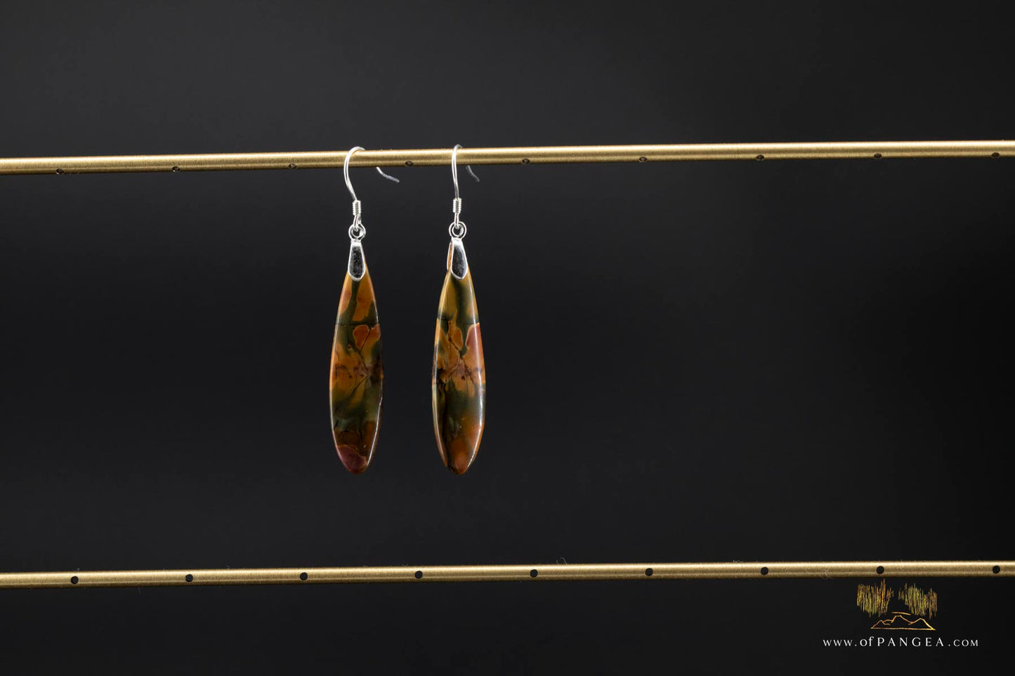 Picasso Jasper slim teardrop earrings (Red Creek) - Sterling Silver