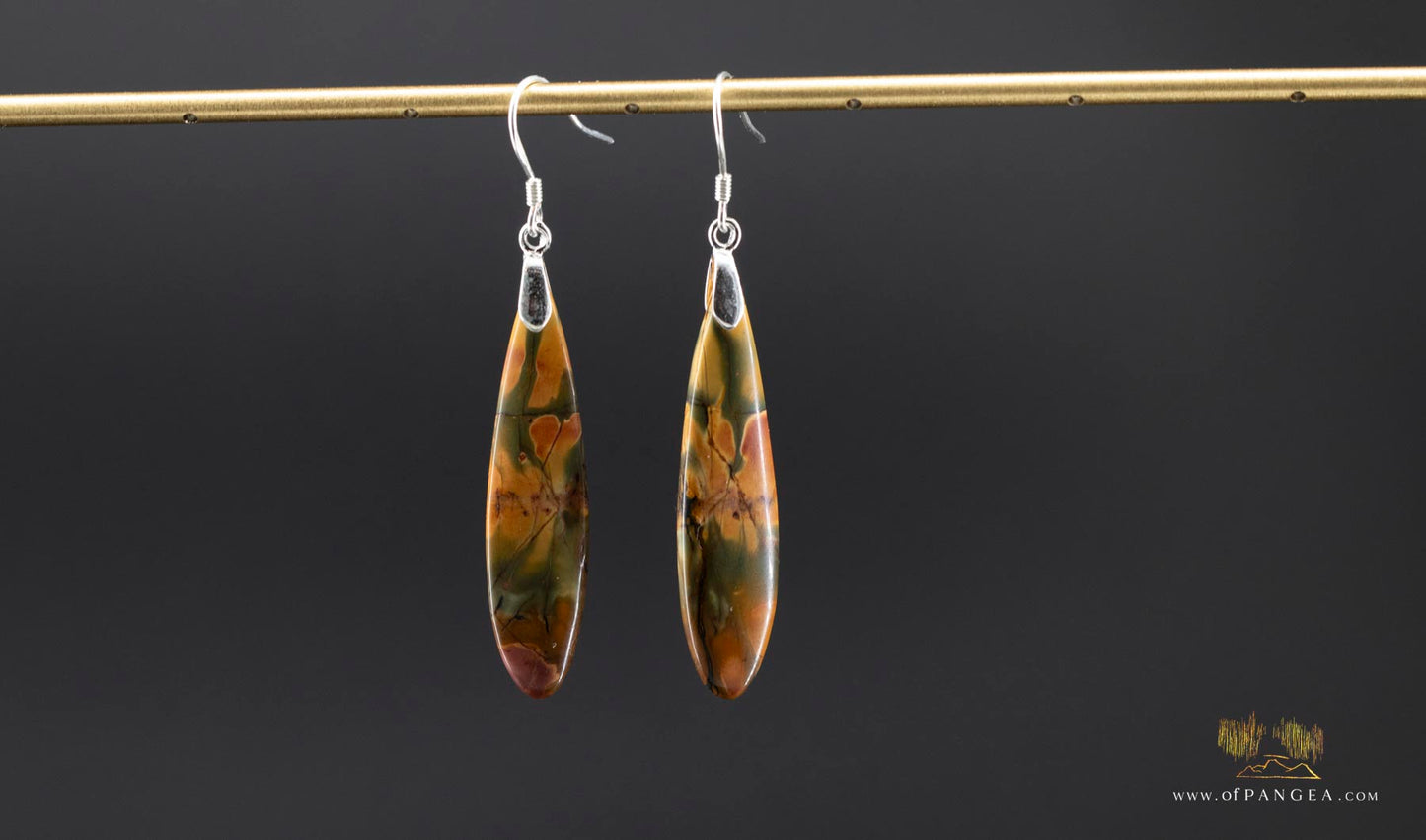 Picasso Jasper slim teardrop earrings (Red Creek) - Sterling Silver
