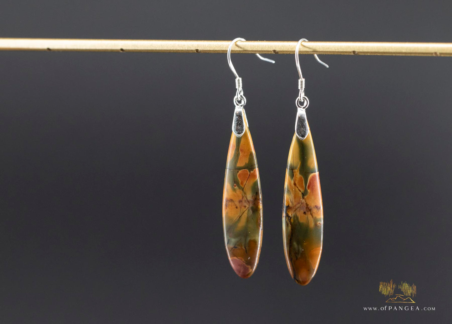 Picasso Jasper slim teardrop earrings (Red Creek) - Sterling Silver