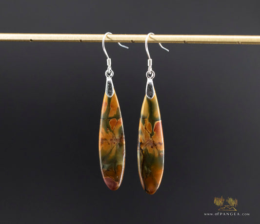 Picasso Jasper slim teardrop earrings (Red Creek) - Sterling Silver