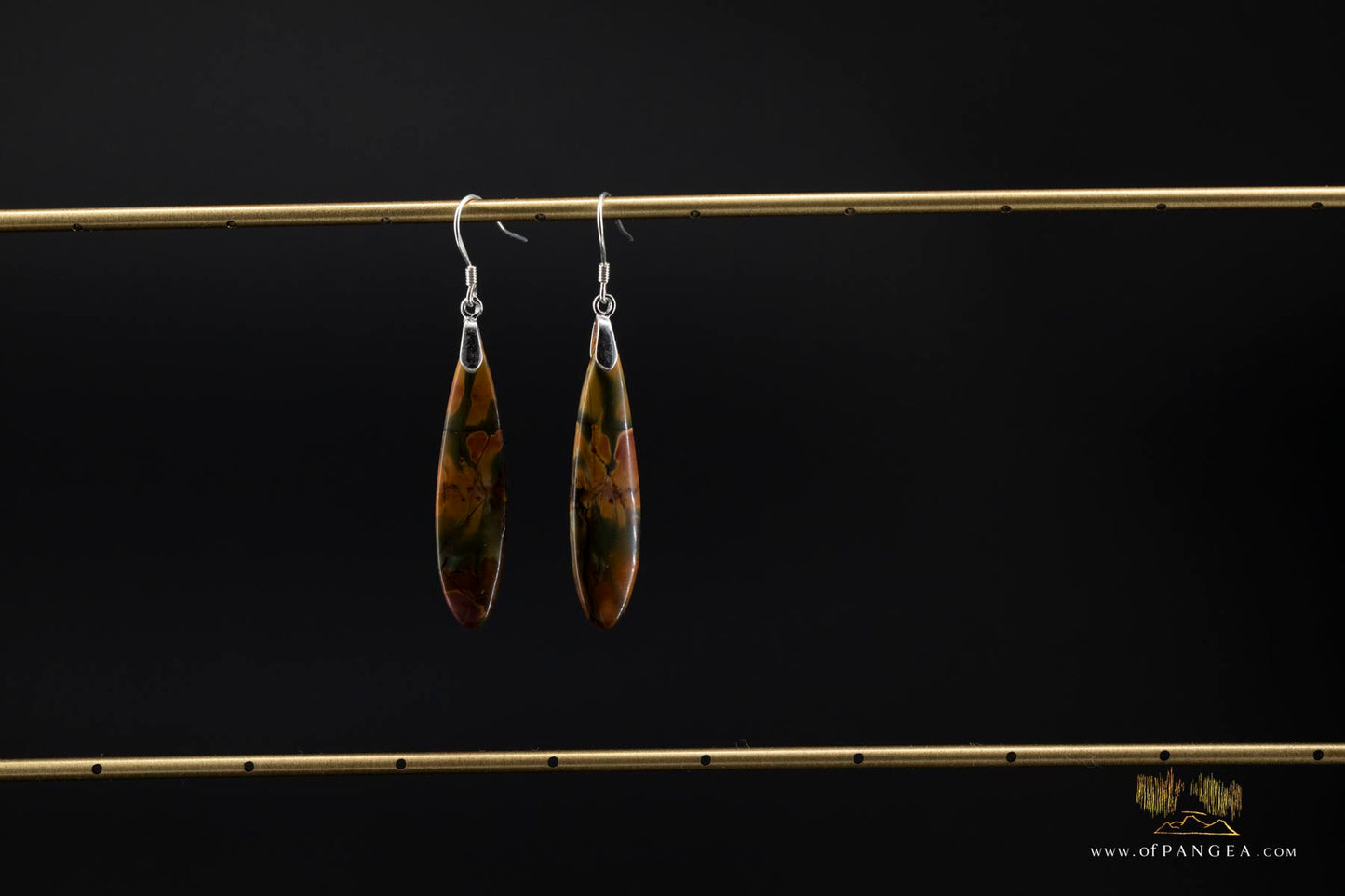 Picasso Jasper slim teardrop earrings (Red Creek) - Sterling Silver