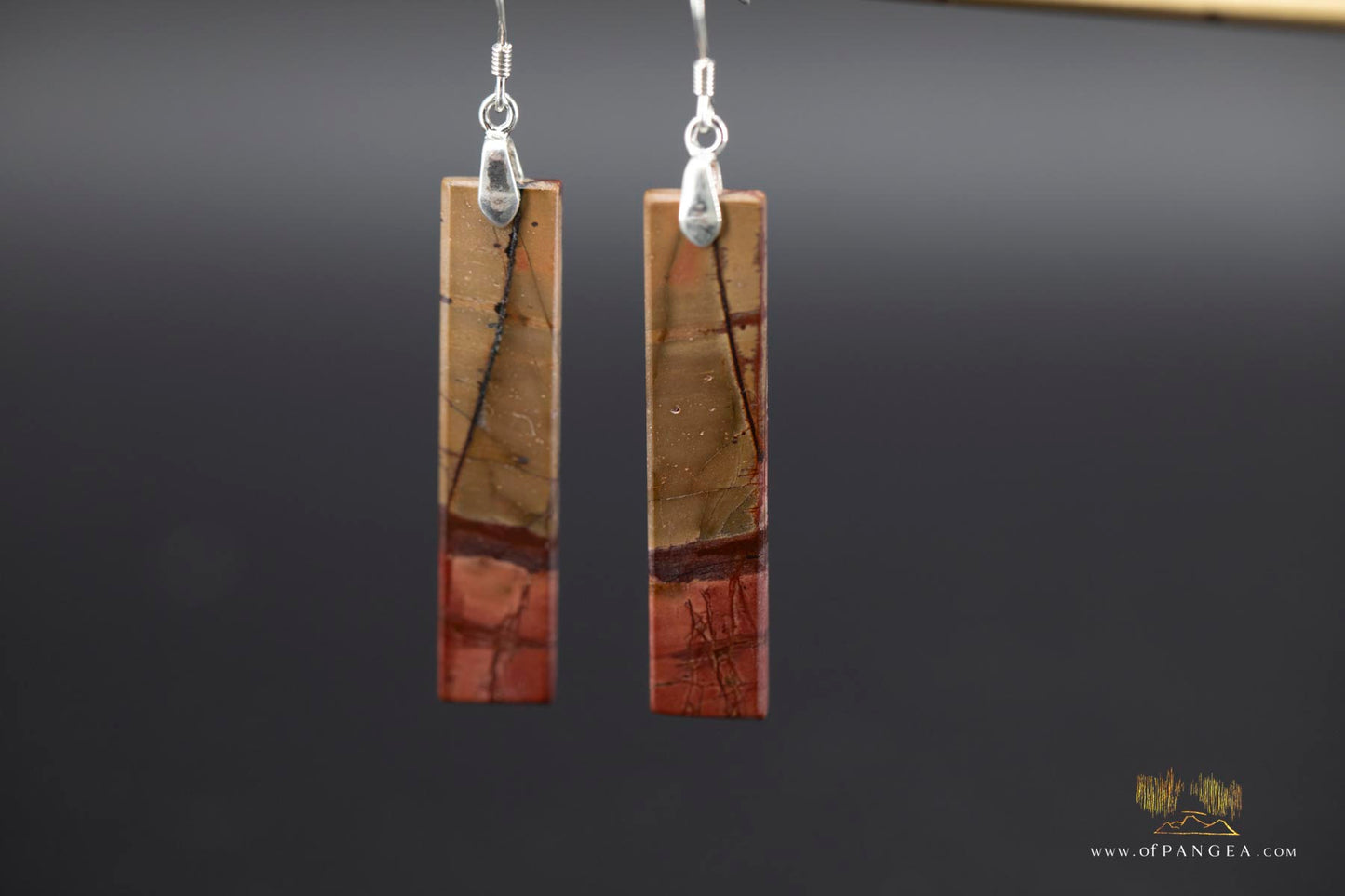 Picasso Jasper slim rectangle earrings (Red Creek) - Sterling Silver