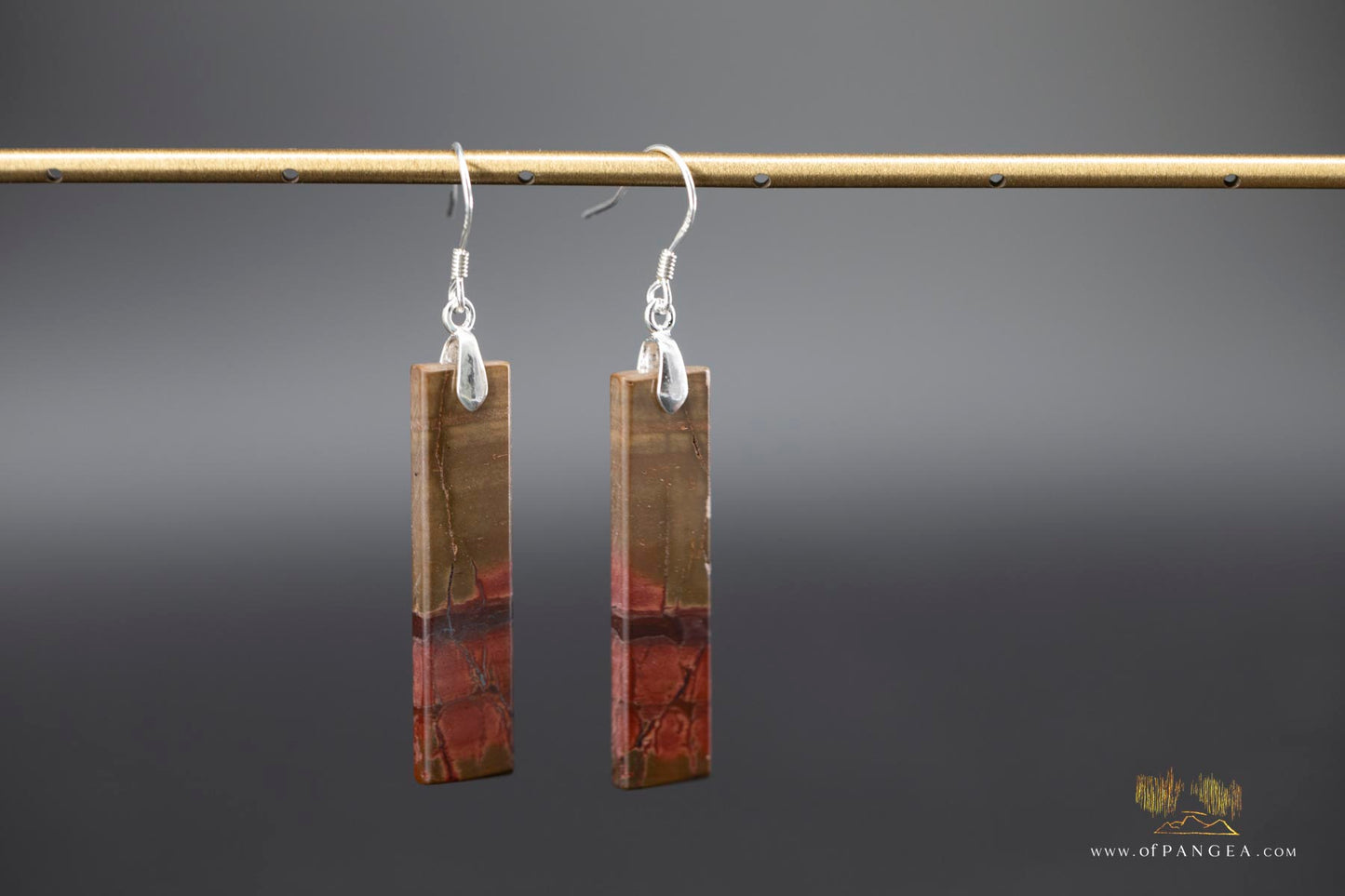 Picasso Jasper slim rectangle earrings (Red Creek) - Sterling Silver